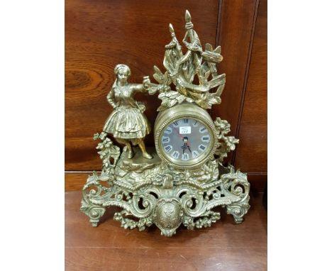 ANTIQUE BRASS ORNATE MANTEL CLOCK