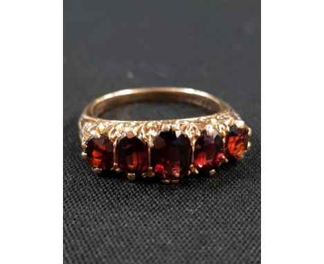 9CT 5 STONE GARNET RING