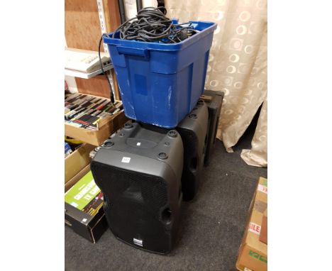 2 LARGE SPEAKERS, AMP, SPEAKER STANDS ETC