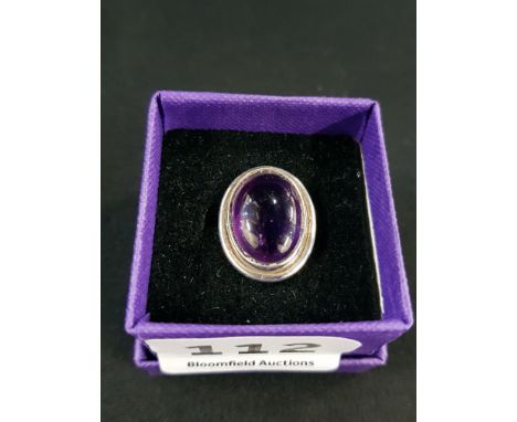 SILVER AND CABACHON AMETHYST RING