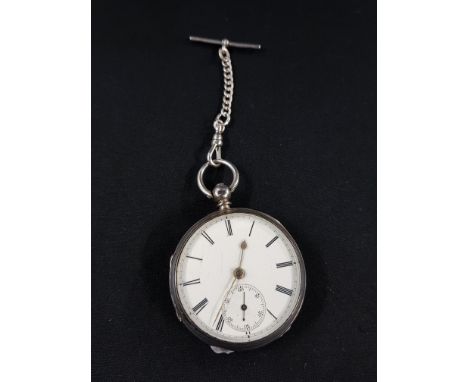 HALLMARKED SILVER POCKET WATCH AND SHORT CHAIN 