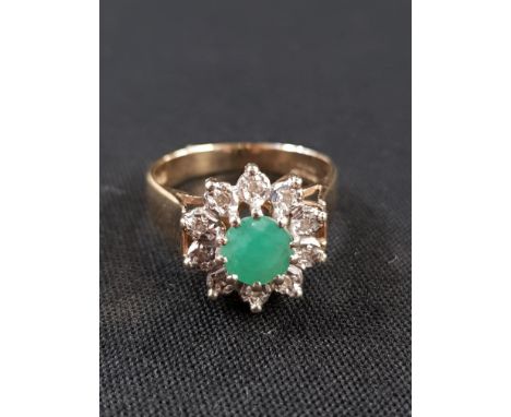 9CT GOLD EMERALD AND DIAMOND RING