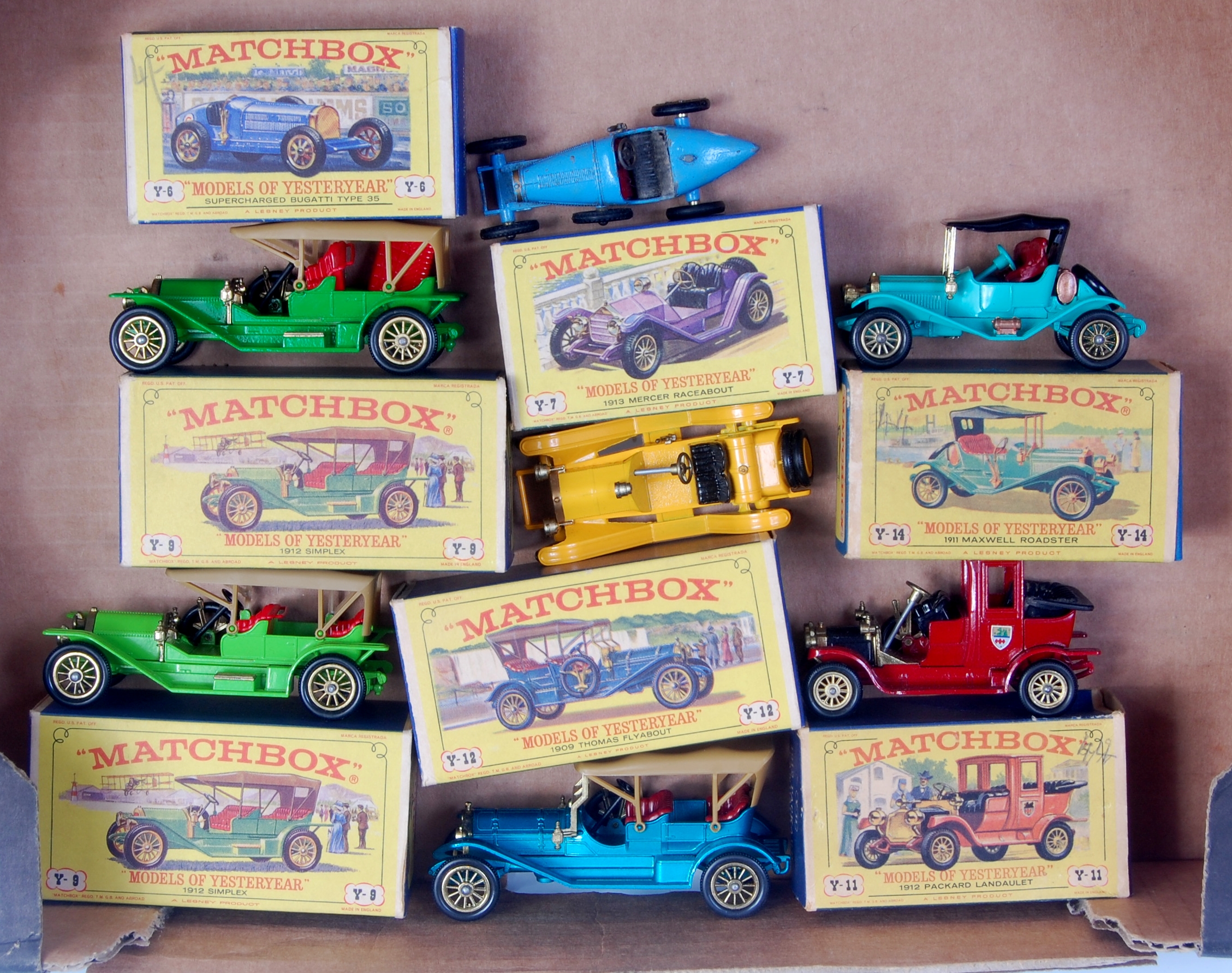 Matchbox models of yesteryear D and E type boxed group, 7 boxed models
