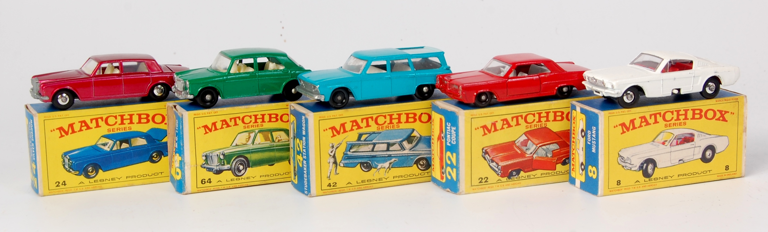 Matchbox, 175 series E type boxed diecast group, 5 examples to include
