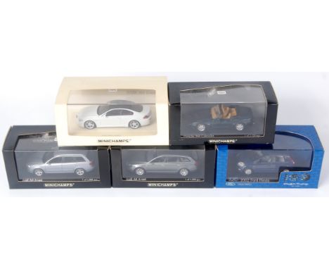 Minichamps, 1/43rd scale diecast vehicle group, 5 boxed as issued examples, all limited edition to include BMW M6 Coupe, Audi