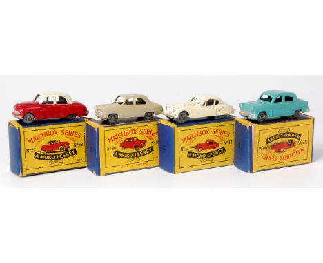 Matchbox, 1-75 series regular wheels, boxed saloon group, 4 slightly playworn examples, all in B-type boxes, to include; No.2