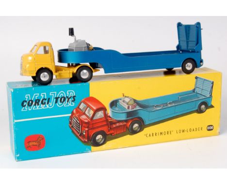 Corgi, Major 1100 Carrimore low loader, yellow cab Bedford S, metallic blue trailer, smooth hubs, with Corgi Major catalogue 