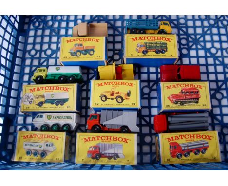 Matchbox, 1-75 series E and D type boxed group, 8 examples to include; No.10 pipe truck (G,BG), No.61 Alvis Stalwart (G,BF-G)