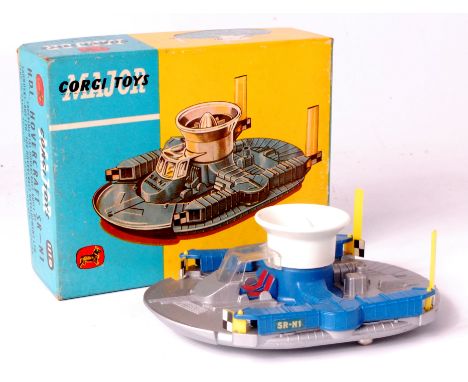 Corgi Toys, 1119 HDL hovercraft SRN-1, blue, grey and white body, yellow plastic rudders with red seats, in the original blue