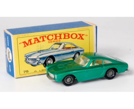 Matchbox, 1-75 series No.75 Ferrari Berlinetta, metallic green, silver base, wire spoke wheels, 'New Model' on box ends (M,BM