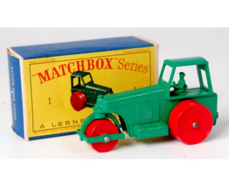 Matchbox, 1-75 series No.1 diesel road roller, green, 67mm red plastic rollers (M,BM)
