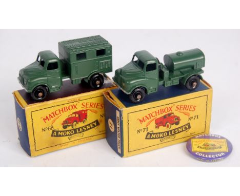 Matchbox, 1-75 series military group, 2 boxed examples to include; No.71 army water truck with BPW (VG,BG), and No.68 army wi