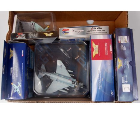 Corgi, Aviation Archive and Gemini Jets mixed scale diecast aircraft group, all models have been displayed and small parts ha