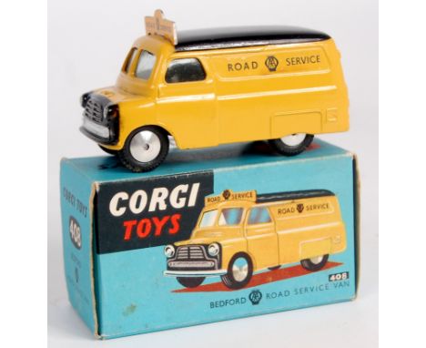 Corgi Toys, 408 Bedford AA road service van, yellow and black body with divided windscreen, smooth hubs, in the original blue