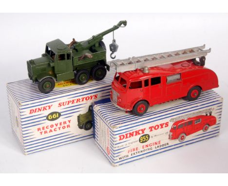 Dinky Toys, boxed playworn diecast group to include; 955 fire engine with extending ladder (F-G,BF-G), and No.661 army recove
