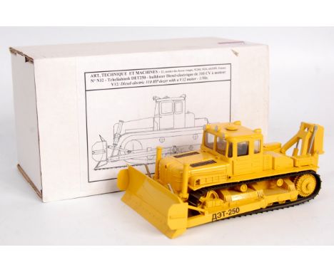 ATM, art technique machines, 1/50th scale white metal and resin kit built model of a Soviet DET 250 bulldozer with scraper, f