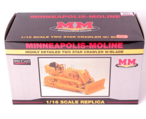 SpecCast, 1/16th scale diecast model of a Minneapolis-Moline Two Star crawler with blade, finished in orange-yellow, in the o