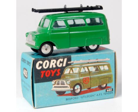 Corgi, 405 Bedford 'Utilicon' AFS tender, bright green divided windscreen, black ladder, smooth hubs, all blue early box (NM,