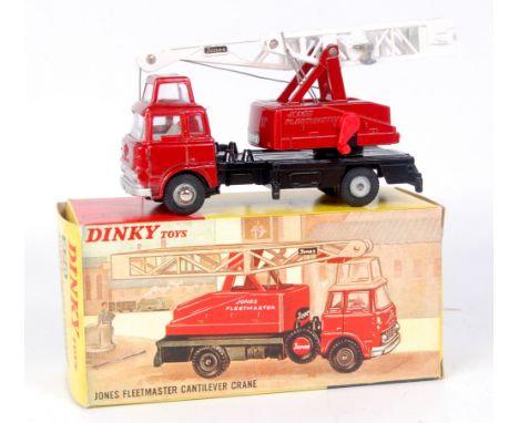 Dinky Toys, 970 Jones Fleetmaster cantilever crane, metallic red cab, white interior with black chassis, white jib with domed