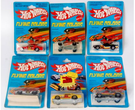 Hotwheels Mattel, Hong Kong issue, blister packed diecast group, 6 examples from the 'Flying Colours' range, to include; Vett