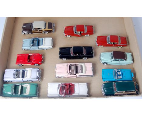 Franklin Mint 1/43rd scale 'The Classic Cars of the Fifties' series diecast group, 13 diecast vehicles with the original wood