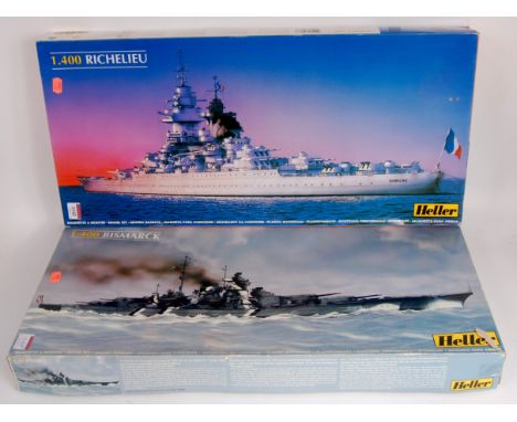 2 boxed as issued Heller 1/400th scale plastic warship kits, to include Bismarck and Richelieu, both in original boxes