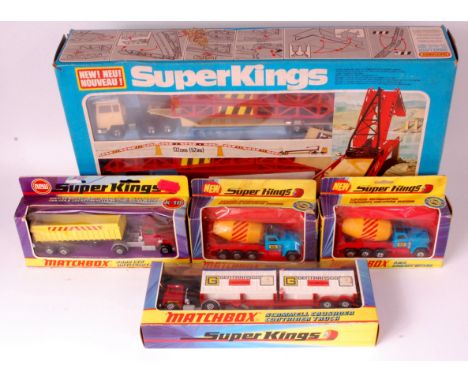 Matchbox Superkings, boxed diecast group to include; K-44 bridge layer (VG,BVG), K-6 GMC cement mixer (NM,BG), K-17 Scammel C