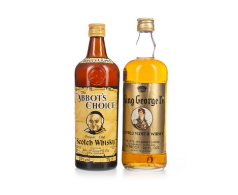 ABBOT'S CHOICE Blended Scotch Whisky 75cl, 40% volume. KING GEORGE IV Blended Scotch Whisky 26 2/3, 70° proof. Two bottles.