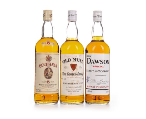 OLD MULL Blended Scotch Whisky 75cl, 40% volume. PETER DAWSON SPECIAL Blended Scotch Whisky 75cl, 40% volume. THE BUCHANAN 8 