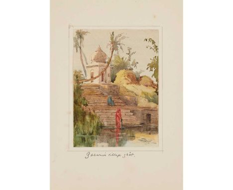 album, green cloth gilt with 'India 1895-1900 V.J.' stamped to the upper cover, 37 x 26cm, containing 18 watercolour sketches