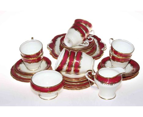 Thirty four piece Aynsley red gilt and white tea service no. 8013.