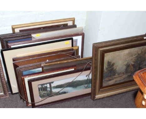 Large collection of various pictures including pears print, needleworks, limited edition Geoff Boycott portrait, etc.