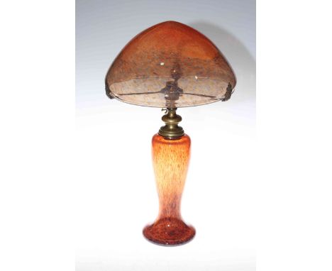 French design 'Mushroom' art glass table lamp, 47cm high. Condition good, no damage to glass. Metalwork showing antique / age