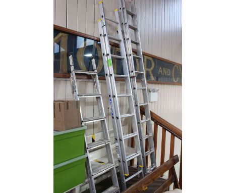 Two pairs of aluminium double extending ladders and aluminium three way step ladder (3).