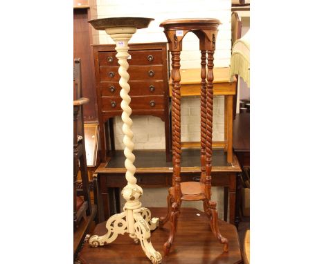 Late Victorian walnut octagonal occasional table, twist column triform plant stand, later plant stand, small oak barley twist