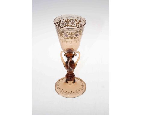 Large Venetian glass goblet with gilt and enamel decoration, 24cm.