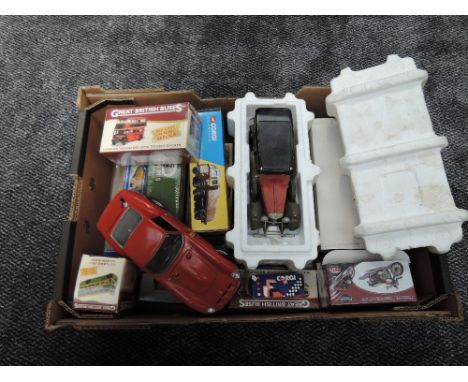 A box of modern diecasts including Corgi Classics, Atlas Greatest Buses, EFE, Franklin Mint and Burago 1:18th scale etc