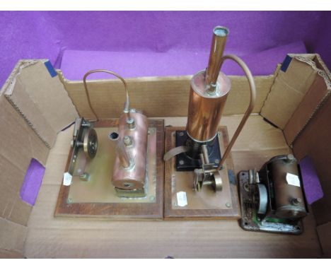 A SEL Junior 1530 stationary live steam engine, a copper and brass vertical boiler and a similar part steam plant
