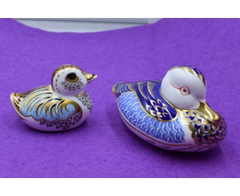 Two Royal Crown Derby Paperweights. Duck modelled by Robert Jefferson and design decoration by Brian Branscombe, dated 1986 w