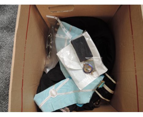 A selection of Masonic regalia including cloak, sashes, hat and jewels, rule book including Knights of Malta etc