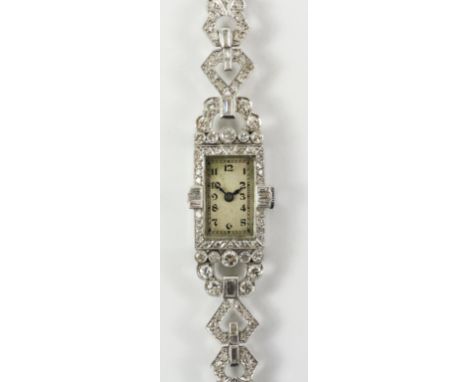 1940's cocktail watch set with baguette and round diamonds stamped platinum WATCHES - as we are not a retailer, these items a