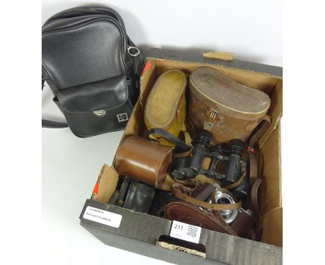 Vintage pair or Wetzlar Krombach binoculars, Diax camera and other Vintage binoculars and cameras in one box   Condition Repo