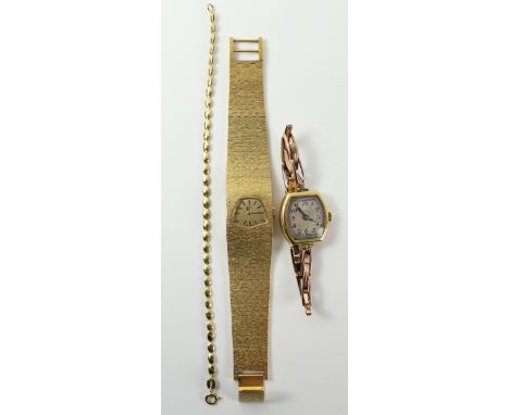 Early 20th century 9ct gold watch on expanding rose gold strap stamped 9ct approx 21.6gm gross, 9ct gold link bracelet approx