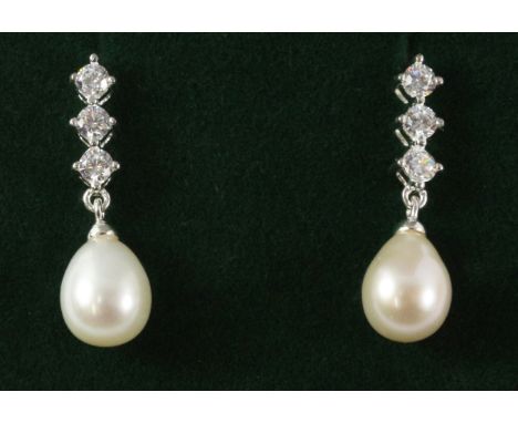 Pair of pearl cocktail ear-rings stamped 925   Condition Report   Click here for further images, condition, auction times & d