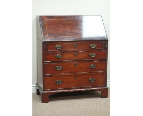 19th century mahogany fall front bureau, four graduating drawers, with fitted interior, bracket feet, W94cm,H115cm, D50cm   C