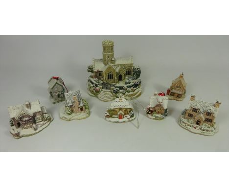 Seven Lilliput lane Christmas collection cottages, including limited edition 'Lead Kindly Light' with deeds and boxes    Cond
