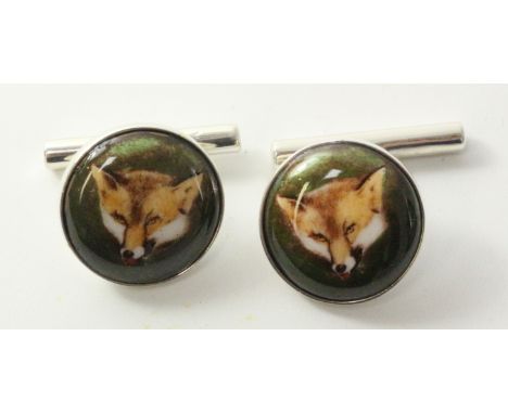 Pair of enamel fox mask cuff-links stamped 925   Condition Report   Click here for further images, condition, auction times &