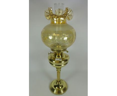 20th Century Duplex brass oil lamp with glass shade    Condition Report   Click here for further images, condition, auction t