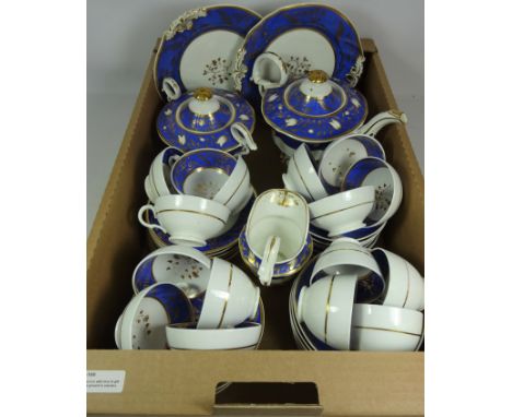 Victorian tea service with blue & gilt detail on a white ground in one box   Condition Report   Click here for further images