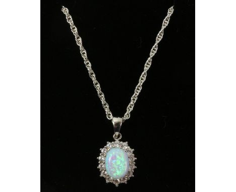 Opal pendant necklace stamped 925   Condition Report   Click here for further images, condition, auction times & delivery cos